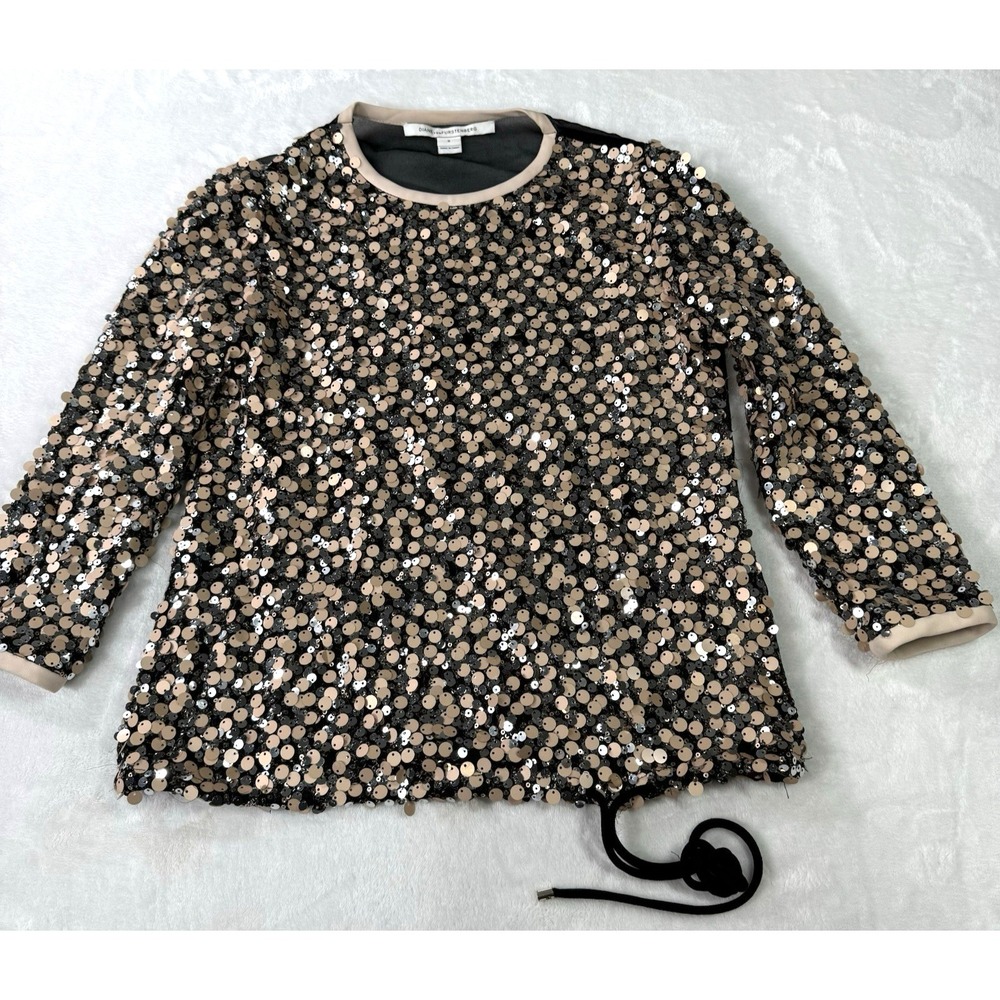Diane von Furstenberg Kavita Blouse Womens 0 Sheerback Sequin Top DVF‎